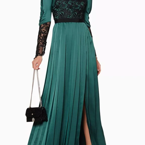 Self-Portrait Teal and Black Long Sleeve Dress - Picture 3 of 7